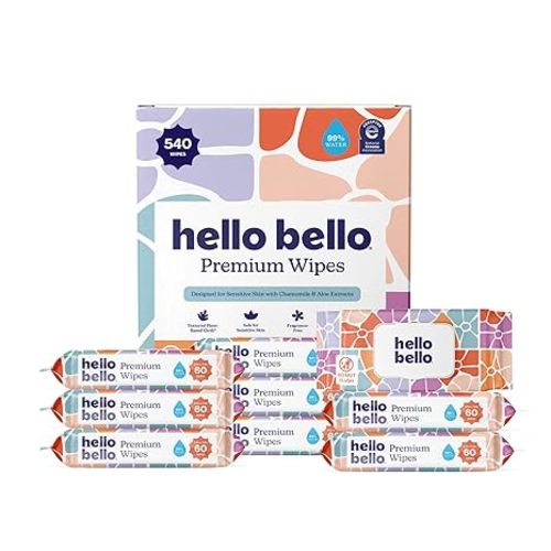 Hello Bello Premium Wipes, Designed for Sensitive Skin with Chamomile & Aloe Extracts, Flower Pop (18 Resealable Packets = 1080 Total Wipes)