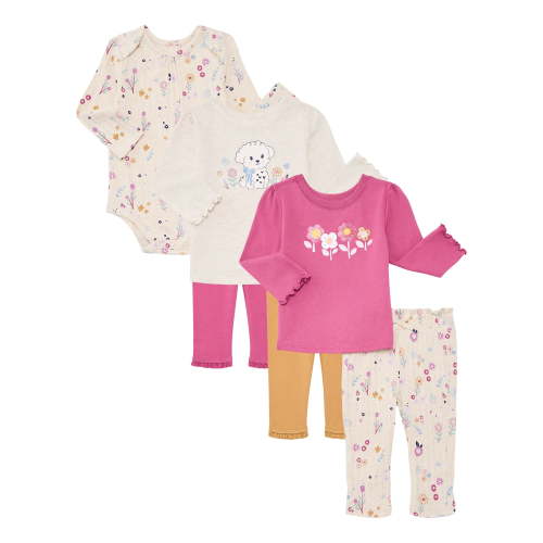Garanimals Baby Girls Bodysuit, Graphic Tees, and Leggings Set, 6-Pieces, Sizes 0M-24M