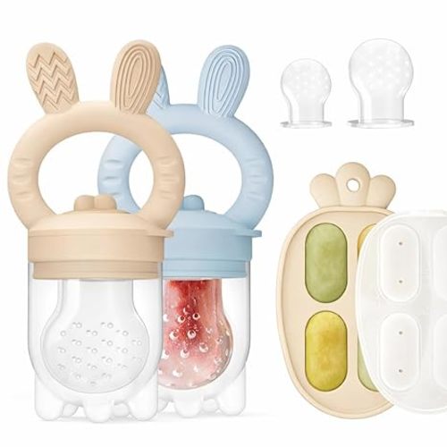 ChooKaChoo 2 Pack Baby Fruit Feeder & Freezer Nibble Tray Combo, Push Pop Baby Food Feeder to Safely Introduce New Foods, Fresh & Frozen Food Silicone Feeder, 100% Food Grade, BPA Free