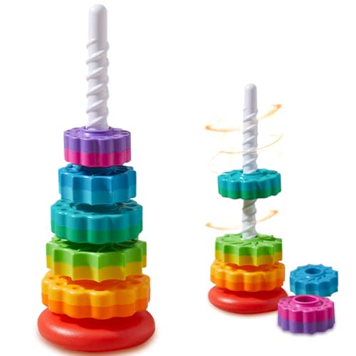 CAPT.GOOSE Rainbow Spinning Toy, Stacking Toy for Toddlers 1-3, Educational Montessori, Developmental Baby & Toddler, Autism Sensory, Gifts for One Year Old Girl Boy