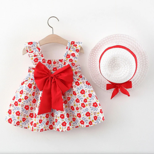Baby Girl Flower Print Summer Dress + Matching Hat – Pink & Blue Baby Shop