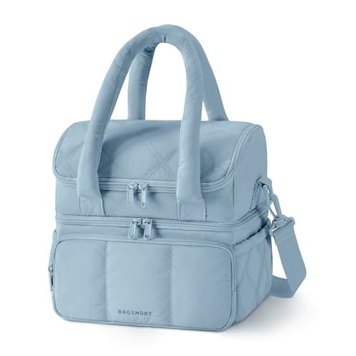 BAGSMART Lunch Bag Women, Double Deck Insulated Lunch Box, Dusk Blue | Puffer Lunch Tote, Leakproof, Durable & Reusable Large Lunch Cooler For Work Picnic Travel Meal Prep