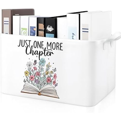 Marsui Book Lover Gifts Just One More Chapter Book Storage Basket to Be Read List Storage Bin Bookish Accessories Bookworm Gift for Club Members Student Teacher Reading Accessories