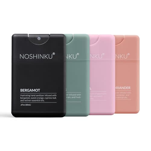 Noshinku - Refillable Hand Sanitizer Discovery 4-Pack, Travel Size Spray with Hydrating Botanical Mist, Natural Ingredients, All Natural Fragrances, Sugarcane Derived Alcohol, No Parabens, No Dyes