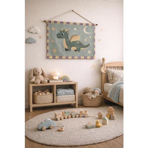 Whimsical Dragon Nursery Tapestry, Woven Fantasy Wall Art, Baby Room Decor