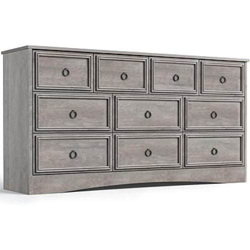 LGHM Dressers for Bedroom with 10 Drawers,Modern Long 10 Drawer Dresser with Textured Borders, Chest of Drawers Closet Organizers and Storage Clothes - 6" Deep Drawer for Bedroom, Living Room, Gray