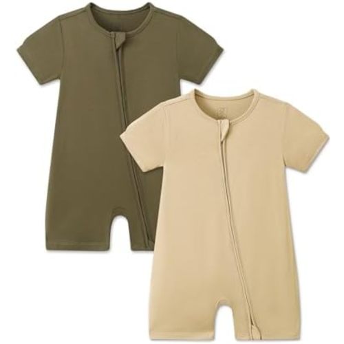 JunNeng Baby 2 Pack Rayon of Bamboo Romper Sleeper 2 Way Zipper Short Sleeve Jumpsuit Zipper Footless One-piece