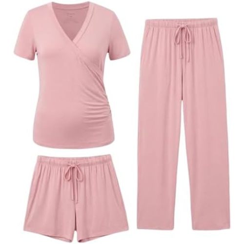 PATPAT 3-Piece Maternity Nursing Pajamas, Pregnancy to Postpartum Breastfeeding Pjs with Pockets, Soft Sleepwear, S-XXL