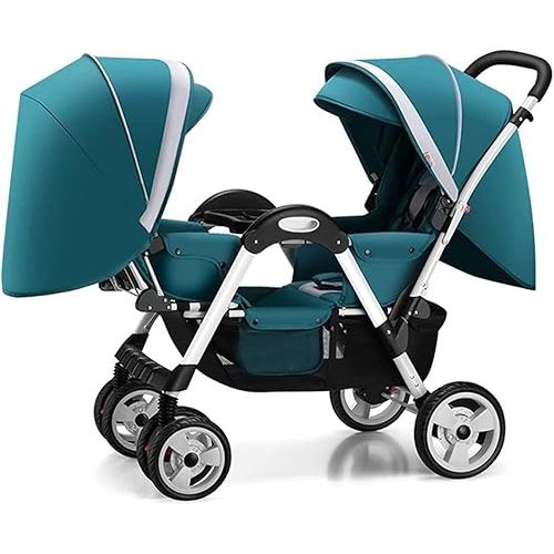 Tandem Double Stroller for Infant and Toddler,Lightweight Twin Stroller with Aluminum Frame and Storage Basket,High Landscape Toddler Stroller for Twins Side by Side (Color : Green)