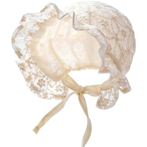 Baby Girls Boys Bonnet Newborn Infant Soft Double Layer Sun Hat Toddlers Lace Court Cap with Chin Strap