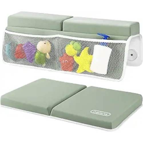 beiens Bath Kneeler and Elbow Rest Pad Set - 1.5'' Comfortable Thick Baby Bath Kneeler Pads, Quick Dry Soft Kneeling Pad for Baby Bath Time, Non-Slip Knee& Arm Support Bathtub Mat with Toys Organizer