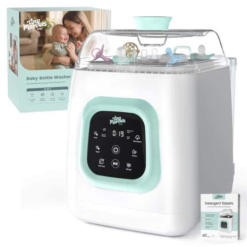 Tiny Marvels Upgraded All-in-One Baby Bottle Washer, Sterilizer and Dryer | Water Purification, 72hr Storage, Self-Cleaning, 13 Clean Modes, 6 Bottles & Pump Parts Capacity with 60 Detergent Tablets