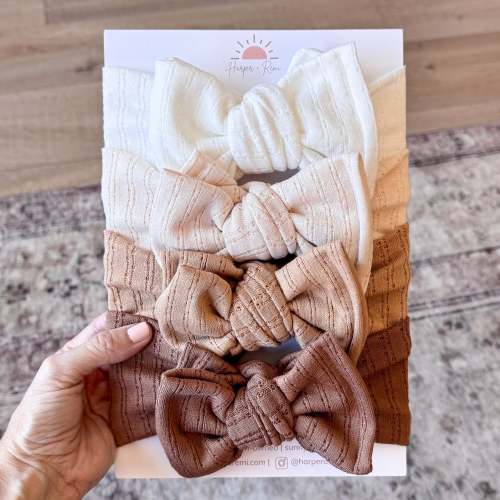 Coffeehouse Basics (Neutral + Mocha) | Pointelle Baby Bow Bundle | Harper + Remi