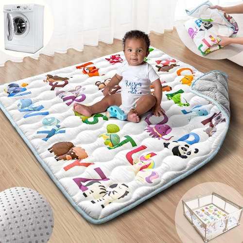 Beavtaens Baby Play Mat for Floor, Fits 43x43 Playpen, Non-Slip, Soft for Infants, 0-4 Years (Animal)