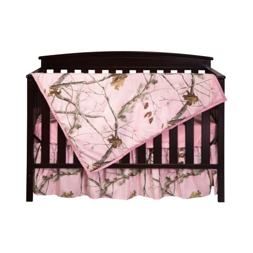 Realtree Pink Camo Crib Set Bedding, Sheet Skirt Blanket Baby Toddler