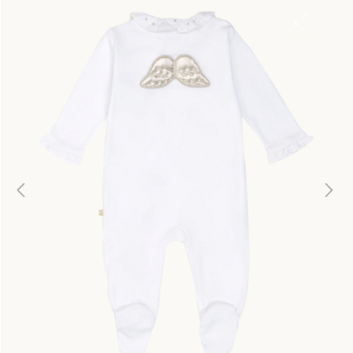 Angel Wing™ Pima Cotton Silver Sleepsuit - White & Silver | Marie-Chantal