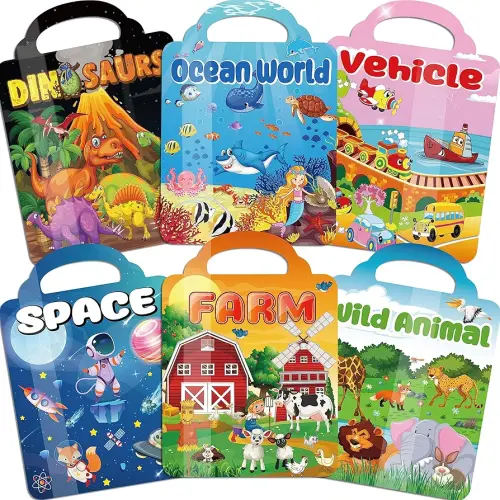 6Set Puffy Sticker Books for Kids 2-4, 3D Reusable Stickers Books for Toddlers 1-3,2-4,Farm+Animal+Dinosaurs+Ocean World+Space+Vehicle