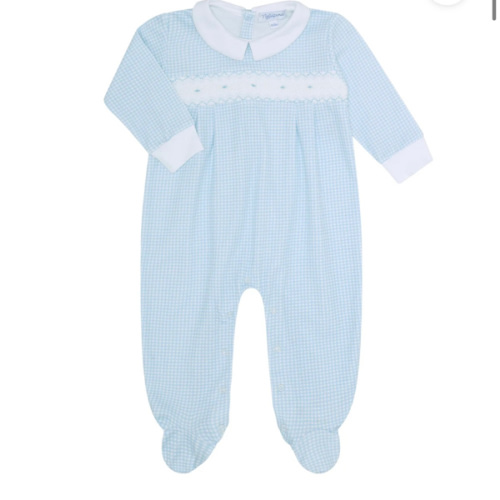 Blue Gingham Smocked Footie