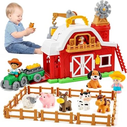 Farm Animals Barn Playset with House for Toddler Age 18M+
