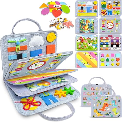 Gojmzo Busy Board Montessori Toys for Toddler Boy Girl Birthday Gifts, Busy Book Sensory Toys for Toddlers, Learning Educational Toddler Travel Activities
