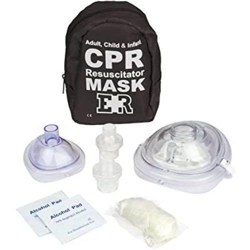 Ever Ready First Aid Adult and Infant CPR Mask Combo Kit with 2 Valves with Pair of Vinyl Gloves & 2 Alcohol Prep Pads - Tactical Black