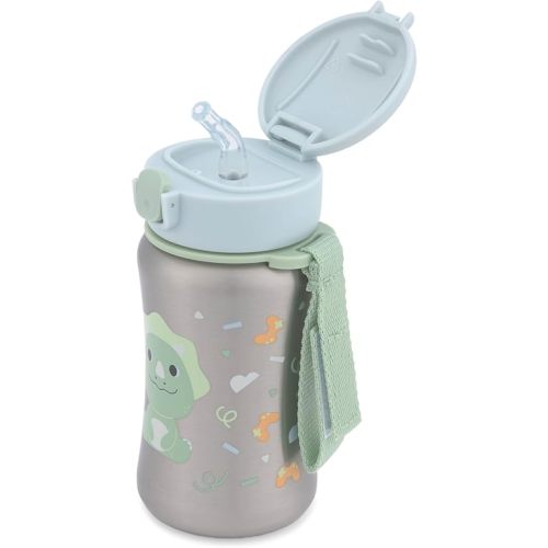Skip Hop Toddler Sippy Cup with Straw, BPA-Free, Holds 12 oz. Stainless Steel Straw Bottle, Besties Squad, Dino
