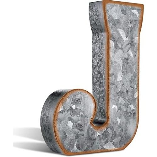 12" Metal Letter Wall Decor Large Galvanized Letter 3D Signs Shelf Decoration Hanging or Freestanding Vintage Industrial Decor for Home Office Bookshelf Farmhouse Kitchen Apartment (Letter J)