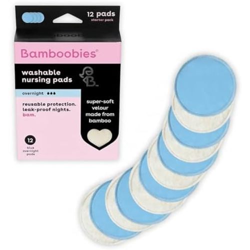 Bamboobies Soft Reusable Overnight Nursing Pads for Breastfeeding, 12 Count