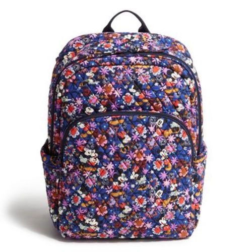 Vera Bradley Women's Outlet Disney Cotton Essential Large Backpack Mickey & Minnie Sweet Floral Blue