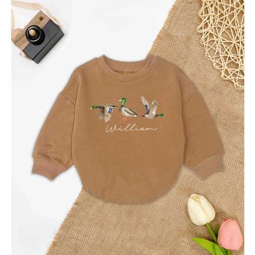 Personalized Name Mallard Duck Baby Bubble Romper, Boy Ducks Deer Fishing, hunting buddy Outfits, Boy Mallard Duck, Baby shower gift