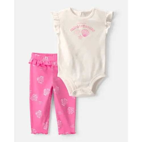 Baby Girl 2-Piece 'Mommy's Mini Treasure' Shell Bodysuit & Pant Set - Pink/Ivory | Carter's