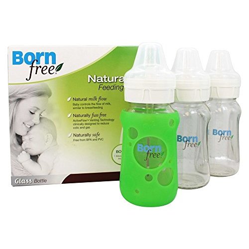 Born Free 9 oz. BPA-Free Premium Glass Bottle with Bonus Silicone Sleeve, 3-Pack