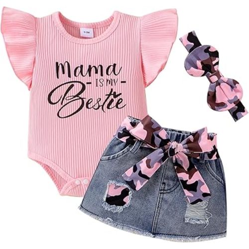 Baby Girl Clothes Newborn Romper Ruffle Sleeve Short Jeans Skirt with Headband Infant Outfits Set 0-18 Months