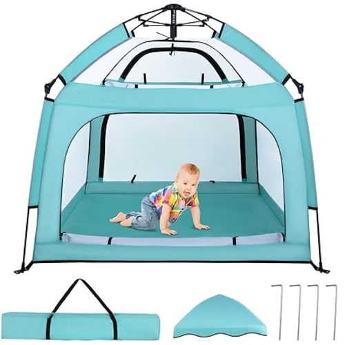 Portable Baby Playpen with Canopy, Infant Play Yard, Beach Tent, Mosquito Net for Indoor and Outdoor (Green)