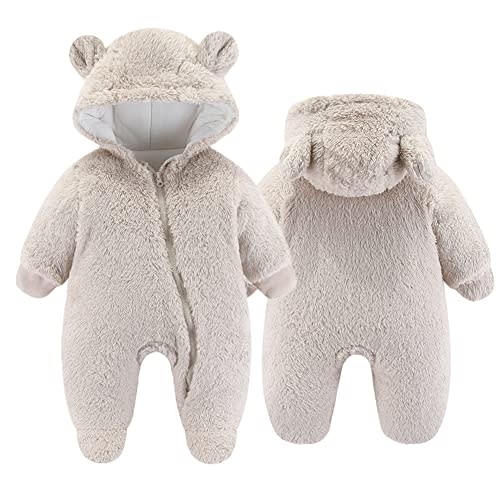 UVIPC Newborn Baby Bear Fleece Outfit Footie Jumpsuit Winter Romper Snowsuit outfit Bear Suit Warm Hooded Outfits