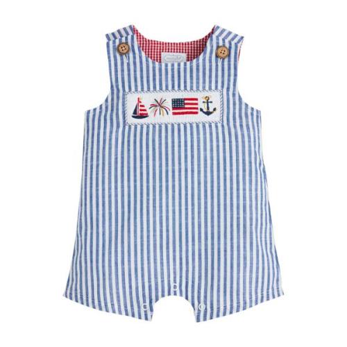 USA Stripe Smocked Jon Jon – 3-6M with Embroidery | Mud Pie