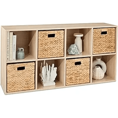 Best Choice Products 8-Cube Storage Organizer, 11in Shelf Opening, Bookcase, Display Shelf, Customizable w/ 3 Removable Back Panels – Light Oak