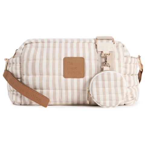 Natural Stripe Linen Baby Pram Caddy