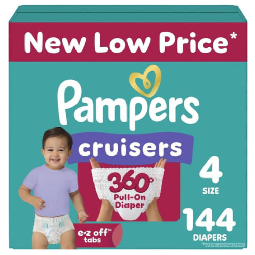 Pampers Diapers - Cruisers 360 - Size 4, 64 Count, Babyproof up to 100% Leakproof Pull-On Diaper
