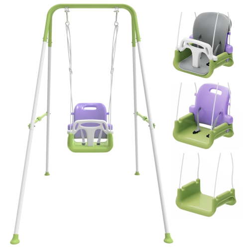 G TALECO GEAR Toddler Swing with Soft Cushion, Foldable Swing Sets for Backyard, Easy to Install, Adjustable Baby Swing Outdoor for 0~10 Years, Purple