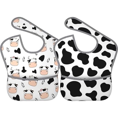 Bibs Cute Baby Stuff 2Packs for 6-24 Months Waterproof Washable Fabric