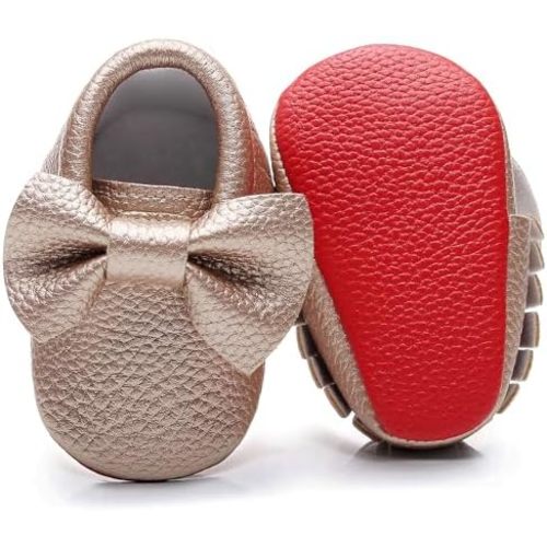 Bebila Double Bow Fringe Baby Moccasins - Soft Sole Baby Shoes Girls Toddler Crib Flats