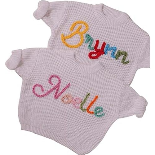 Personalized Baby Name Sweater – Custom Embroidered Newborn & Toddler Gift, Soft Knit Keepsake for Baby Showers, Birthdays White