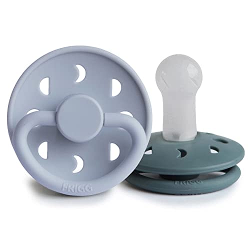 FRIGG Moon SilkySoft Silicone Baby Pacifier | Made in Denmark | BPA-Free (Powder Blue/Slate, 6-18 Months)