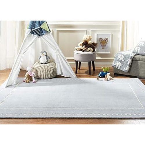 SAFAVIEH Bella Collection Area Rug - 5' x 8', Light Blue & Ivory, Handmade Dotted Border Wool, Ideal for High Traffic Areas in Living Room, Bedroom (BEL151A)