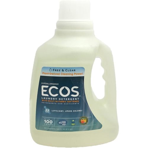 ECOS® Hypoallergenic Laundry Detergent, Free & Clear, 100 loads, 100oz, Bottle by Earth Friendly Products