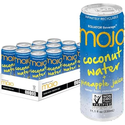 MOJO - Agua de coco + jugo de piña | Bebida de hidratación y bebida deportiva | Bebida de electrolitos | Vitamina B y C | Bebida de hidratación para piel y cuerpo | 11.1 onzas (paquete de 12)