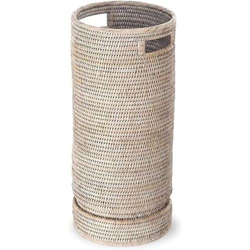 KOUBOO La Jolla Rattan Umbrella Stand, Handmade, White Wash, Umbrella Holder, Sturdy, Waking Sticks, Canes, Entryway, Mudroom, Office, Dip Tray, Home Decor