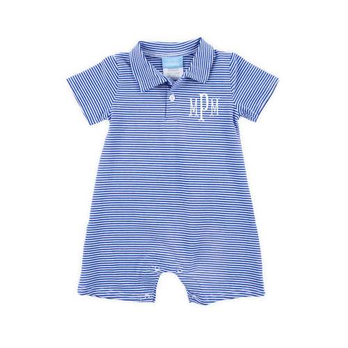 Royal Blue Stripe Short Sleeve Polo Romper