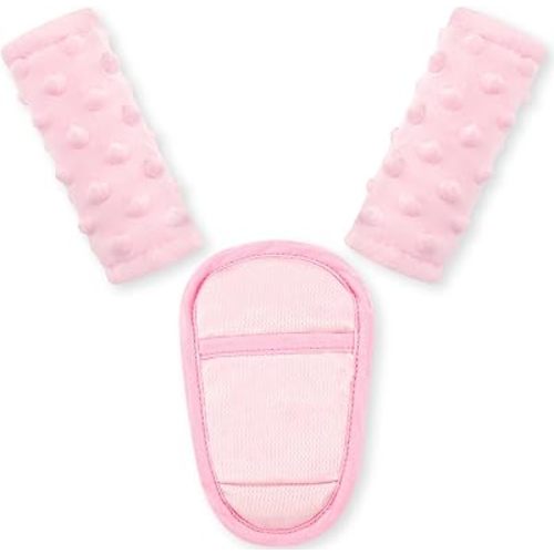 Baby Car Seat Strap Pads Suit, 3 Pieces Soft Car Seat Strap Shoulder Covers for Baby Infant Toddler, Double-Sided Car Seat Belt Covers for Stroller, Pushchair, Baby Swing, Pink